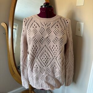 LOFT L Large Women's Pink Lace Knit Pullover Wool Sweater